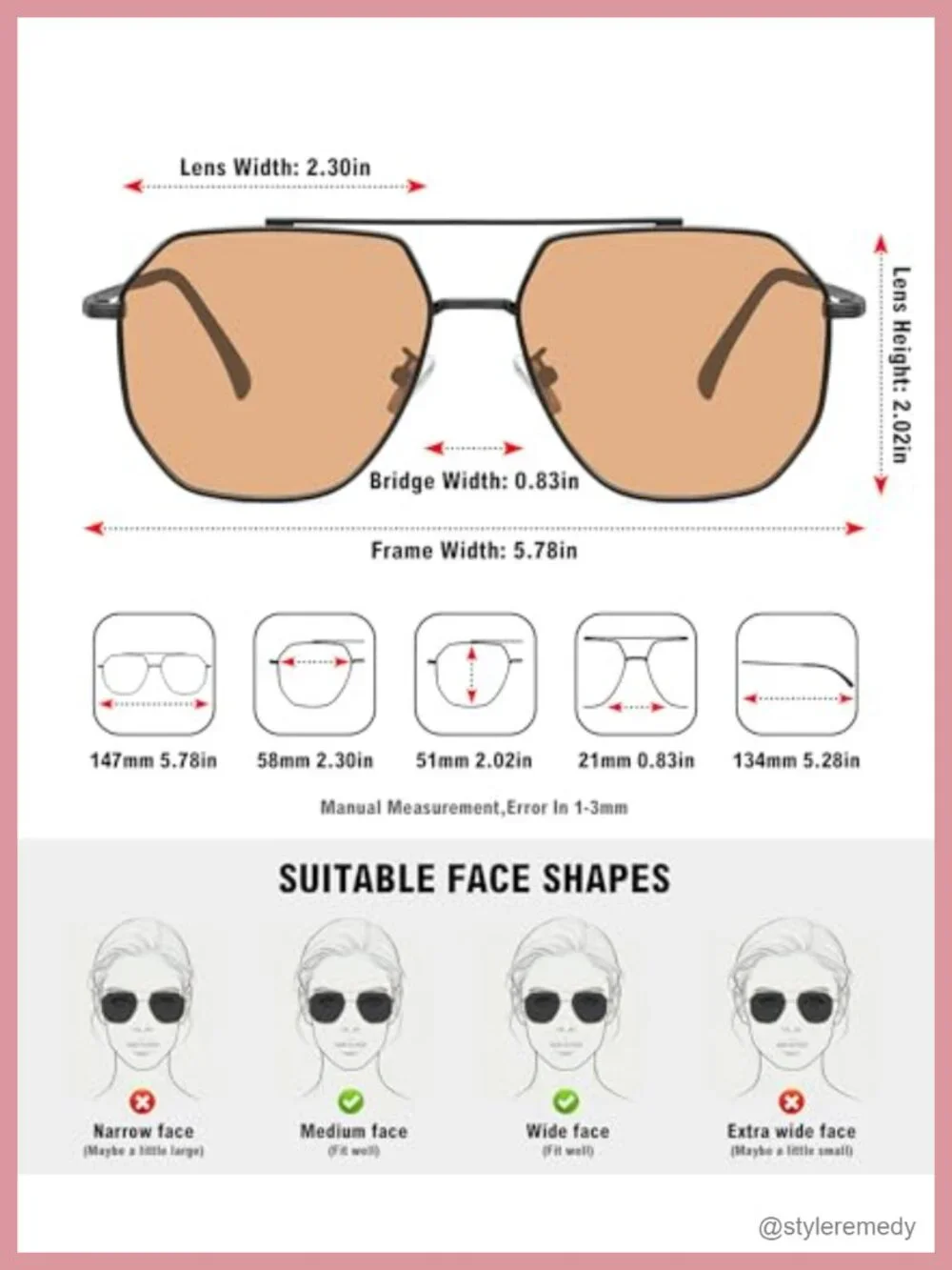 Polarized UV400 Retro Oversized Aviator Sunglasses Metal Frame Square Lens